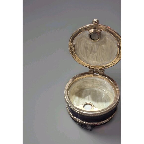 PURPLE Pearl Inlay small Hinged Trinket Box with ANGEL & crystal round 1-1/2" - Picture 4 of 6